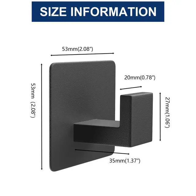 Alt view image 7 of 7 - Adhesive Towel Hooks, Heavy Duty Wall Hooks Aluminum Hooks Stick on Door, Kitchen, Bathroom for Hanging Coat, Hat, Towel, Robe, Clothes (Black)