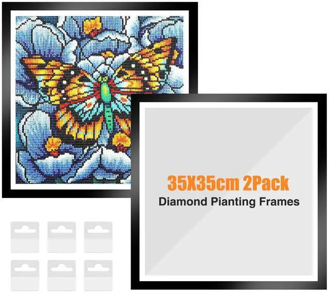 Main image of Upgraded 2Pack Diamond Painting Frames, Frames for 35x35cm Diamond Painting Canvas, Magnetic Diamond Art Frame Self-Adhesive, Diamond Painting Frames with Hooks for Wall Window Door (Black)