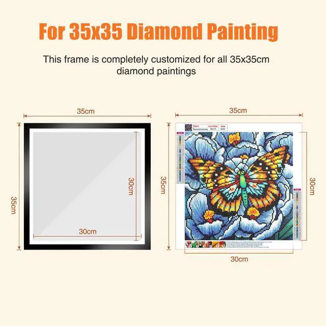 Alt view image 2 of 7 - Upgraded 2Pack Diamond Painting Frames, Frames for 35x35cm Diamond Painting Canvas, Magnetic Diamond Art Frame Self-Adhesive, Diamond Painting Frames with Hooks for Wall Window Door (Black)