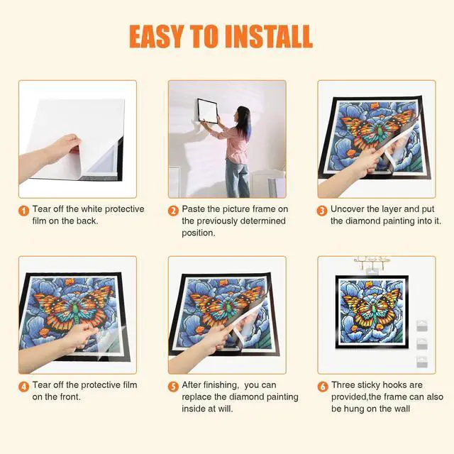 Alt view image 7 of 7 - Upgraded 2Pack Diamond Painting Frames, Frames for 35x35cm Diamond Painting Canvas, Magnetic Diamond Art Frame Self-Adhesive, Diamond Painting Frames with Hooks for Wall Window Door (Black)