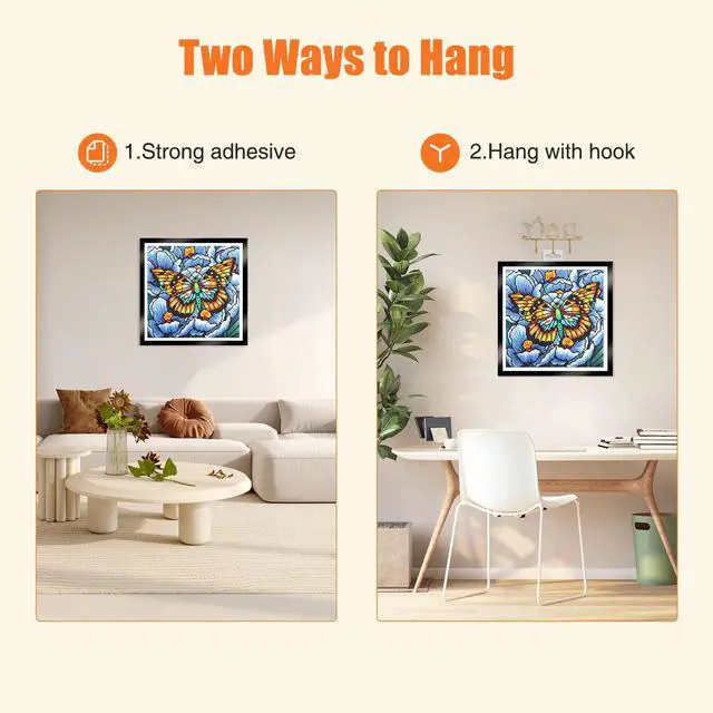 Alt view image 6 of 7 - Upgraded 2Pack Diamond Painting Frames, Frames for 35x35cm Diamond Painting Canvas, Magnetic Diamond Art Frame Self-Adhesive, Diamond Painting Frames with Hooks for Wall Window Door (Black)