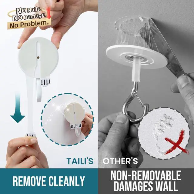 Alt view image 2 of 7 - Adhesive Ceiling Hooks for Hanging Plants, No-Drill 4 Pack White