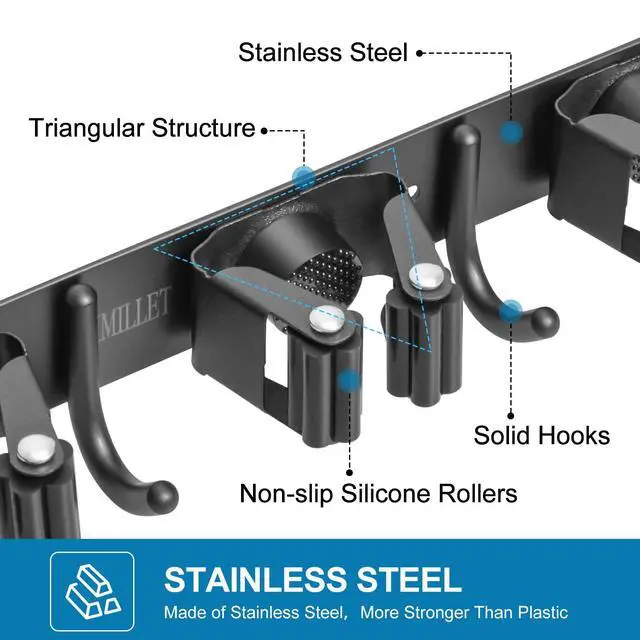 Alt view image 2 of 7 - Broom Holder Wall Mount, Heavy Duty Garage Organization Mop Hanger