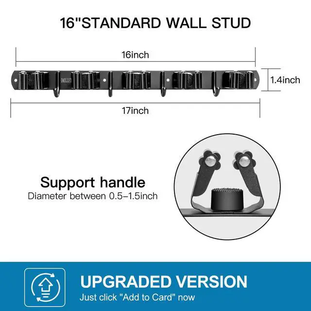 Alt view image 3 of 7 - Broom Holder Wall Mount, Heavy Duty Garage Organization Mop Hanger