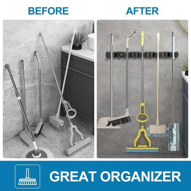 Alt view image 5 of 7 - Broom Holder Wall Mount, Heavy Duty Garage Organization Mop Hanger