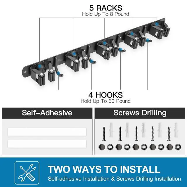 Alt view image 6 of 7 - Broom Holder Wall Mount, Heavy Duty Garage Organization Mop Hanger