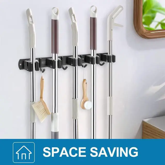 Alt view image 7 of 7 - Broom Holder Wall Mount, Heavy Duty Garage Organization Mop Hanger