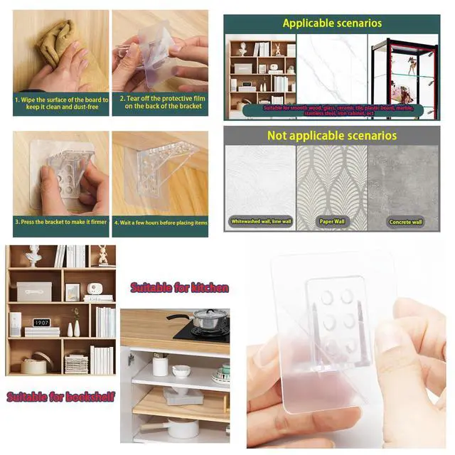 Alt view image 5 of 5 - 24 Pieces Adhesive Shelf Bracket, Shelf Support Pegs, Large Size