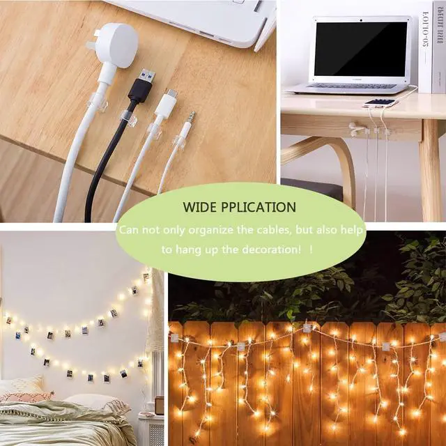 Alt view image 2 of 7 - Cable Clips, KGROTE Outdoor Wire Clips Adhesive Cable Hooks Cord Organizer Holder Christmas Light Clips for Desk, Wall Cable Management, String Lights, Fairy Lights, Decorations Hanging - Clear