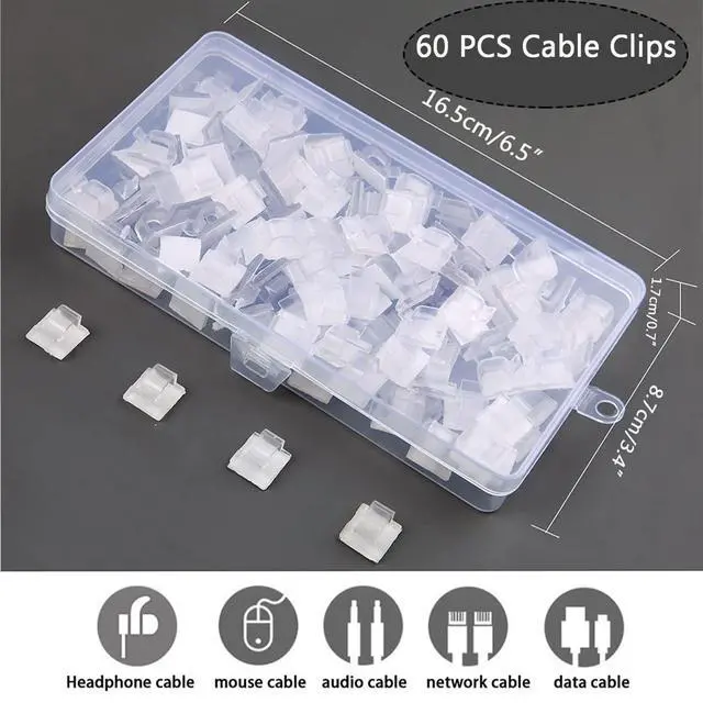 Alt view image 7 of 7 - Cable Clips, KGROTE Outdoor Wire Clips Adhesive Cable Hooks Cord Organizer Holder Christmas Light Clips for Desk, Wall Cable Management, String Lights, Fairy Lights, Decorations Hanging - Clear