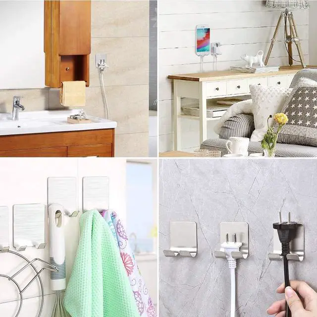 Alt view image 6 of 7 - Deluxe Razor Holder for Shower-Hook Hanger Stand(4 Pack)Adhesive Stainless Steel Heavy Duty Utility Storage Hook,Shower Hook for Razor Bathroom Kitchen Organizer for Shaver Plug Robe Towel Loofah Coat