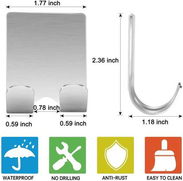 Alt view image 2 of 7 - Deluxe Razor Holder for Shower-Hook Hanger Stand(4 Pack)Adhesive Stainless Steel Heavy Duty Utility Storage Hook,Shower Hook for Razor Bathroom Kitchen Organizer for Shaver Plug Robe Towel Loofah Coat