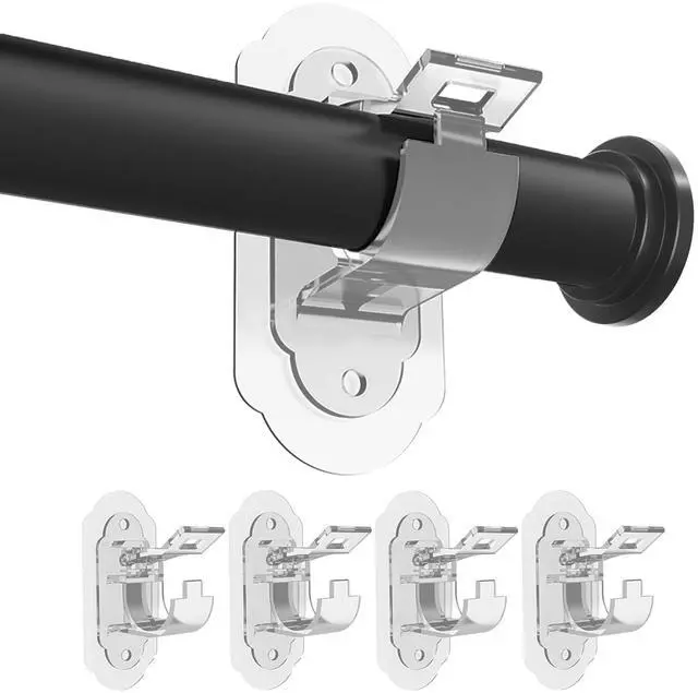 Main image of No Drill Curtain Rod Brackets No Drill Needed Curtain Rod Holders, Adhesive Curtain Rod HolderMultipurpose Nail Free Stick on Curtain Rod Hooks Self Adhesive Rod Holder HooksClear 4Pcs