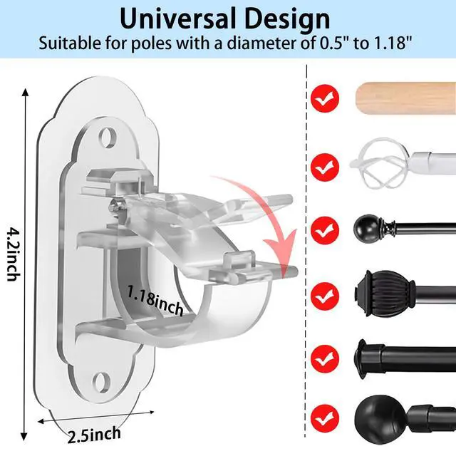Alt view image 2 of 7 - No Drill Curtain Rod Brackets No Drill Needed Curtain Rod Holders, Adhesive Curtain Rod HolderMultipurpose Nail Free Stick on Curtain Rod Hooks Self Adhesive Rod Holder HooksClear 4Pcs