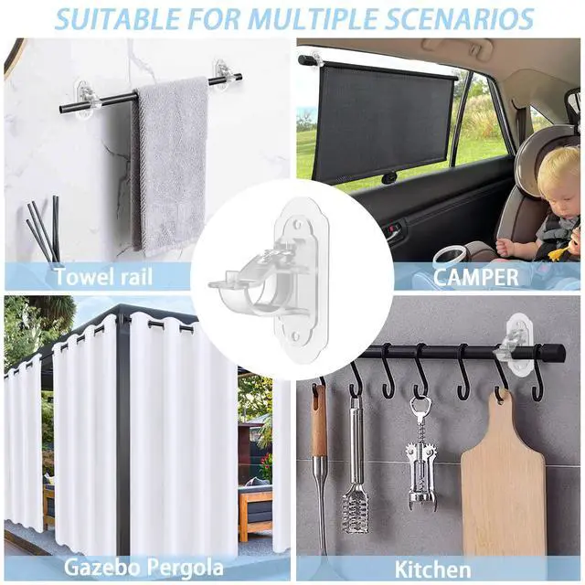 Alt view image 4 of 7 - No Drill Curtain Rod Brackets No Drill Needed Curtain Rod Holders, Adhesive Curtain Rod HolderMultipurpose Nail Free Stick on Curtain Rod Hooks Self Adhesive Rod Holder HooksClear 4Pcs