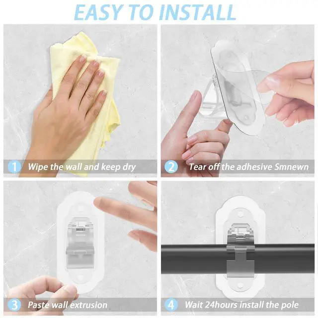 Alt view image 6 of 7 - No Drill Curtain Rod Brackets No Drill Needed Curtain Rod Holders, Adhesive Curtain Rod HolderMultipurpose Nail Free Stick on Curtain Rod Hooks Self Adhesive Rod Holder HooksClear 4Pcs