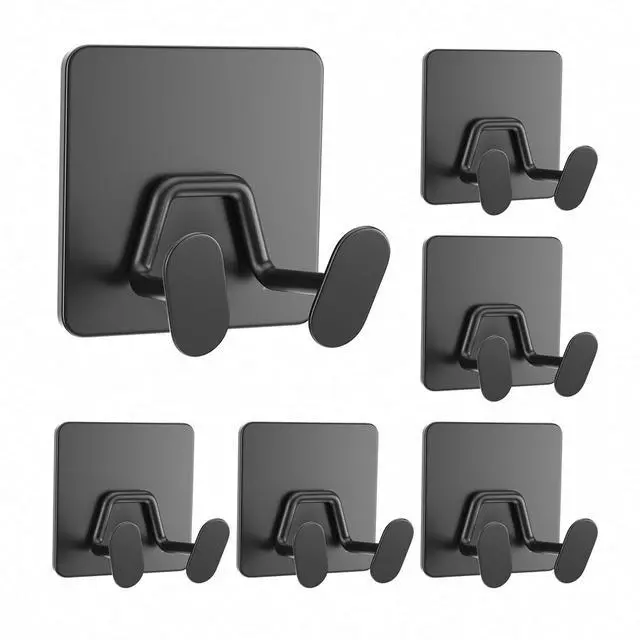 Main image of Adhesive Shower Hooks for Inside - Extra Sticky Razor Holder, Black 6 Pack