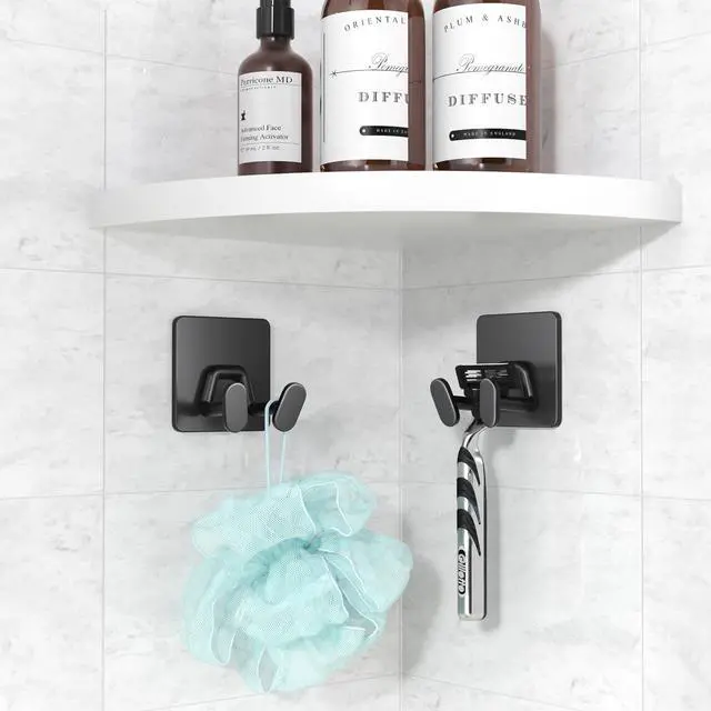 Alt view image 5 of 7 - Adhesive Shower Hooks for Inside - Extra Sticky Razor Holder, Black 6 Pack