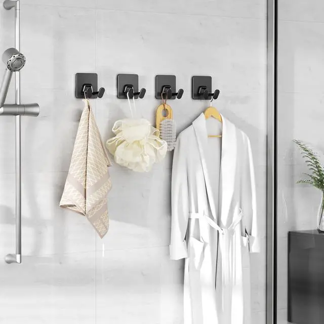 Alt view image 6 of 7 - Adhesive Shower Hooks for Inside - Extra Sticky Razor Holder, Black 6 Pack