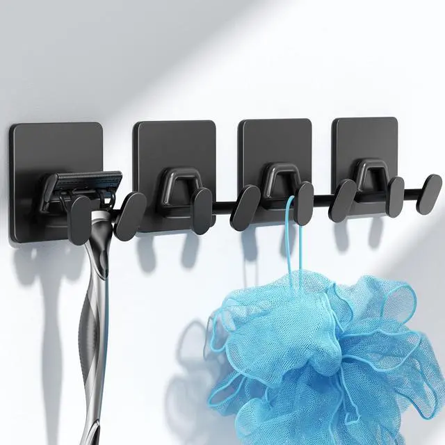 Alt view image 7 of 7 - Adhesive Shower Hooks for Inside - Extra Sticky Razor Holder, Black 6 Pack