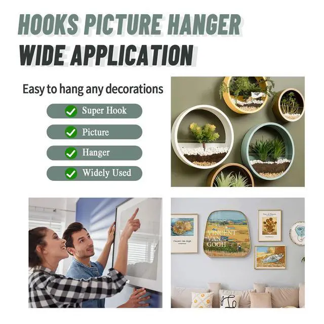 Alt view image 7 of 7 - Super Hook Picture Hangers and Office Pack, Drywall Hooks for Hanging Pictures, Wall Hooks, Picture Hangers, Picture Hanging KitHang Art, Clock, Shelves, Mirrors