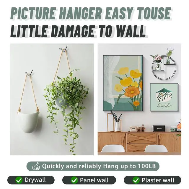 Alt view image 6 of 7 - Super Hook Picture Hangers and Office Pack, Drywall Hooks for Hanging Pictures, Wall Hooks, Picture Hangers, Picture Hanging KitHang Art, Clock, Shelves, Mirrors