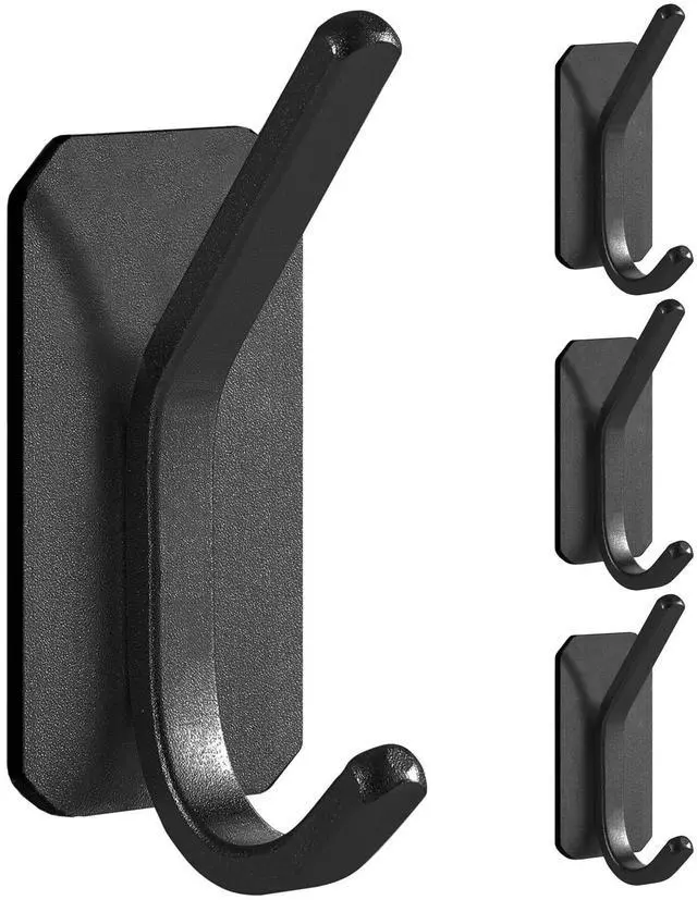 Main image of Heavy Duty Adhesive Wall Hooks, 30 lb Max Load Waterproof Hooks for Bathroom Towels Coats Bags, No Drill Damage-Free for Renters Apartment Dorm, Matte Black, 4 Pack
