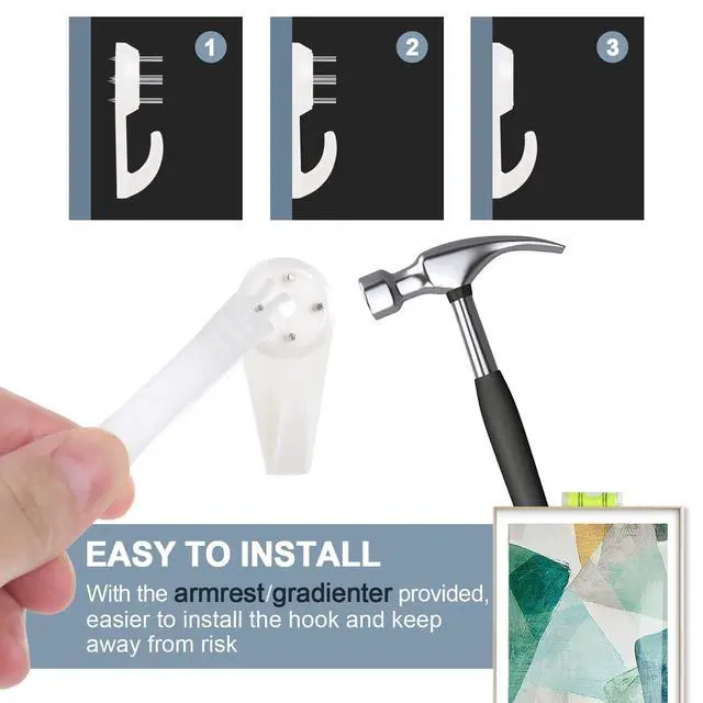 Alt view image 3 of 7 - Picture Hangers Hanging Kit, Heavy Duty Hooks Without Drilling