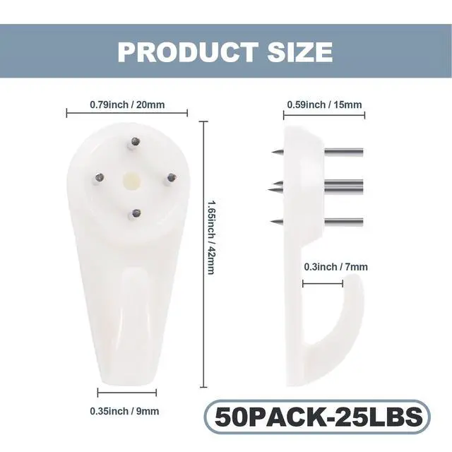 Alt view image 2 of 7 - Picture Hangers Hanging Kit, Heavy Duty Hooks Without Drilling