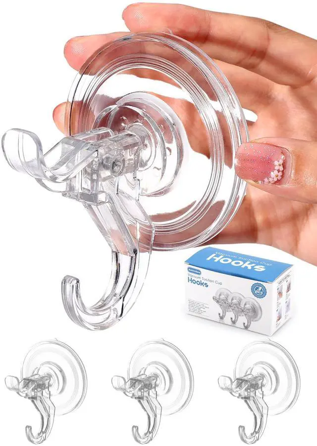 Main image of Suction Cup Hooks, Clear Suction Cup Hanger, Removable Small Suction Cups for Shower, Bathroom, Glass, Door, Windows, Kitchen-Max Hanging up to 11 lbs on Smooth Surface