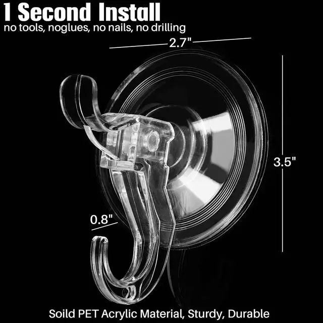 Alt view image 3 of 7 - Suction Cup Hooks, Clear Suction Cup Hanger, Removable Small Suction Cups for Shower, Bathroom, Glass, Door, Windows, Kitchen-Max Hanging up to 11 lbs on Smooth Surface