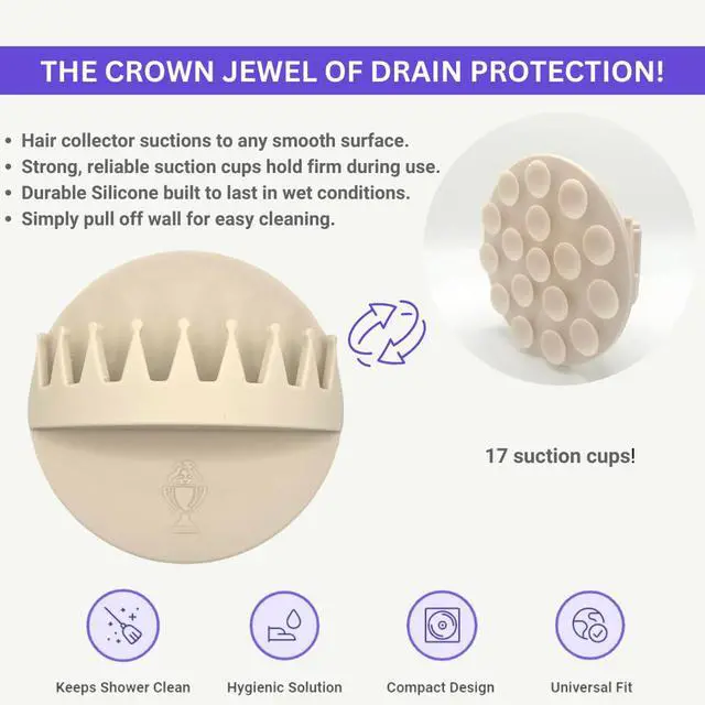 Alt view image 3 of 6 - Hair Catcher, Wall-Mount Suction Hair Collector. Silicone Catcher for Bath & Shower (Beige)