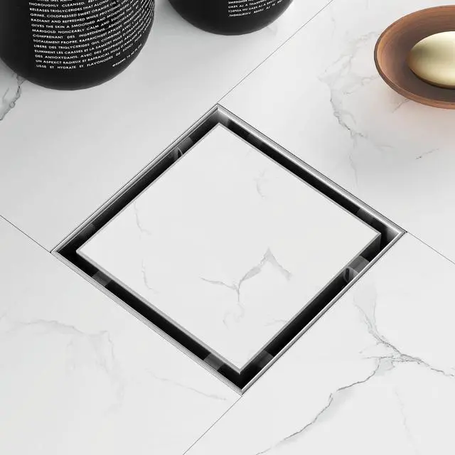 Main image of lnch Square Shower Drain with Tile Insert Grate, Brushed
