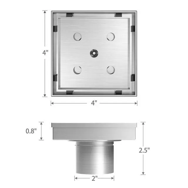 Alt view image 2 of 7 - lnch Square Shower Drain with Tile Insert Grate, Brushed