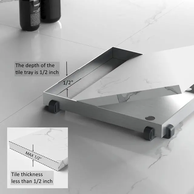 Alt view image 5 of 7 - lnch Square Shower Drain with Tile Insert Grate, Brushed