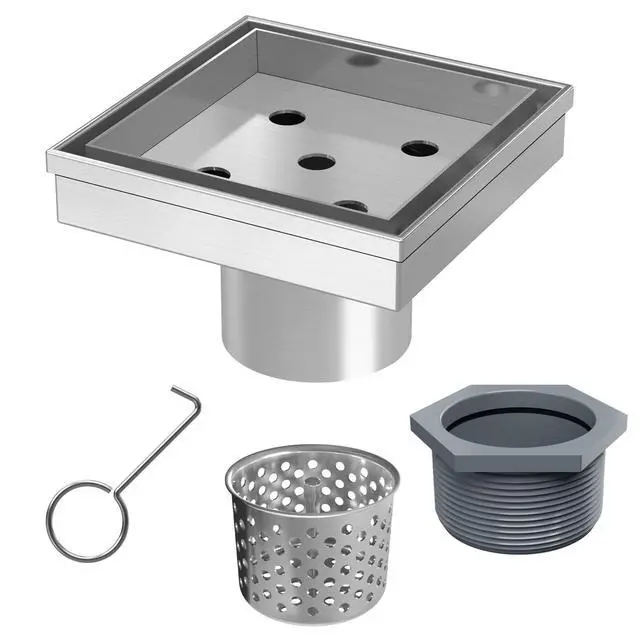 Alt view image 6 of 7 - lnch Square Shower Drain with Tile Insert Grate, Brushed