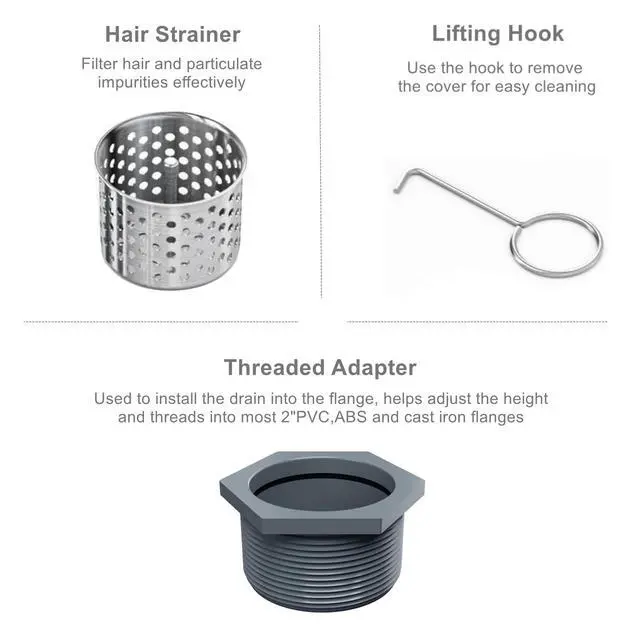 Alt view image 7 of 7 - lnch Square Shower Drain with Tile Insert Grate, Brushed