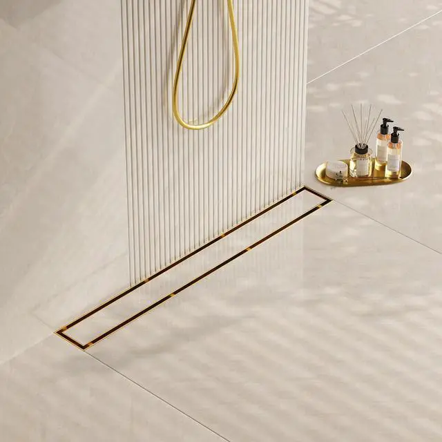 Alt view image 3 of 7 - Gold Linear Shower Drain,2-in-1 Flat& Tile Insert Cover