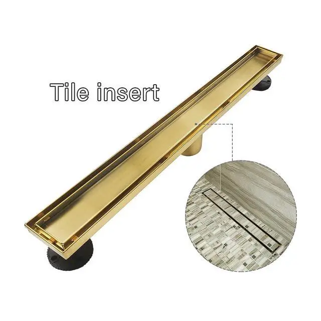 Alt view image 4 of 7 - Gold Linear Shower Drain,2-in-1 Flat& Tile Insert Cover