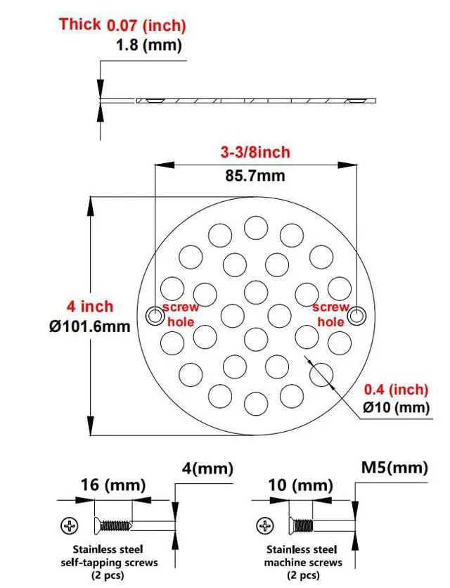 Alt view image 2 of 4 - Inch Screw-in Round Shower Drain Cover Replacement Floor Drainer with Screws (Black)