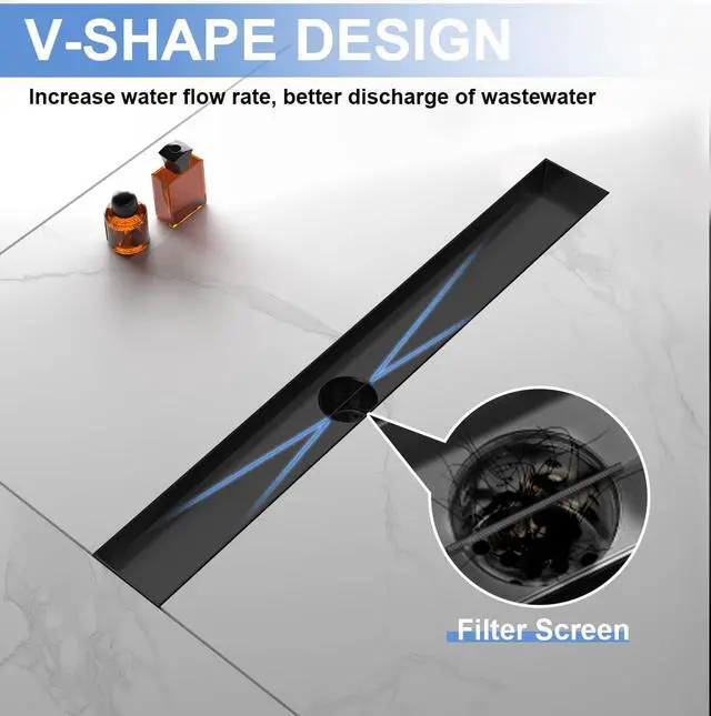 Alt view image 4 of 7 - 24 Inch Linear Shower Drain-Matte Black, with Tile Insert Grate