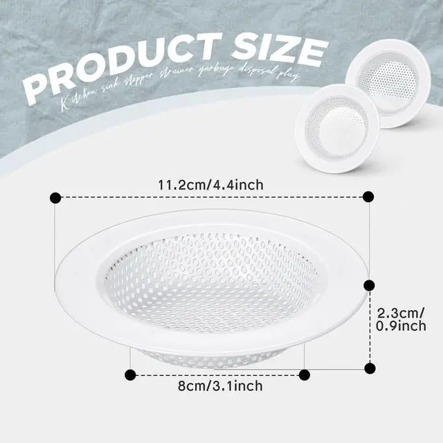 Alt view image 3 of 6 - Sink Strainer Stainless Steel Kitchen Sink Drain Strainer Basket Cover Mesh Hair Food Catcher, Large Wide Rim of 4.4 Diameter(Porcelain White)