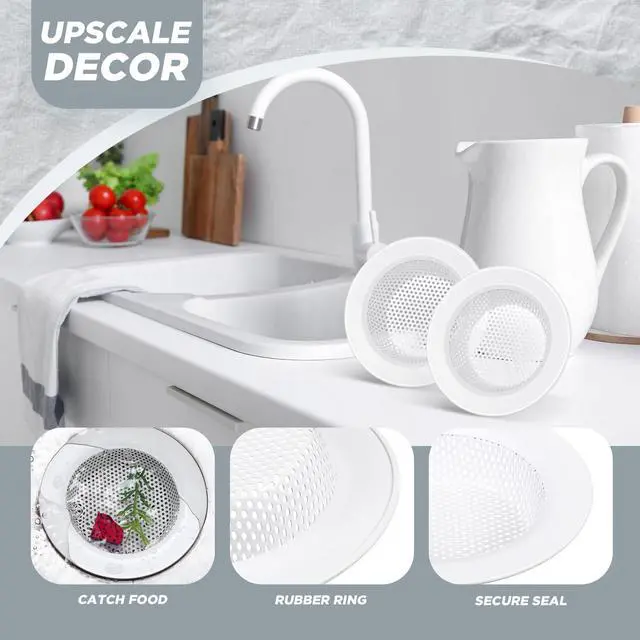 Alt view image 4 of 6 - Sink Strainer Stainless Steel Kitchen Sink Drain Strainer Basket Cover Mesh Hair Food Catcher, Large Wide Rim of 4.4 Diameter(Porcelain White)