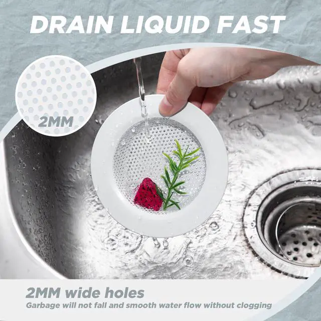 Alt view image 5 of 6 - Sink Strainer Stainless Steel Kitchen Sink Drain Strainer Basket Cover Mesh Hair Food Catcher, Large Wide Rim of 4.4 Diameter(Porcelain White)