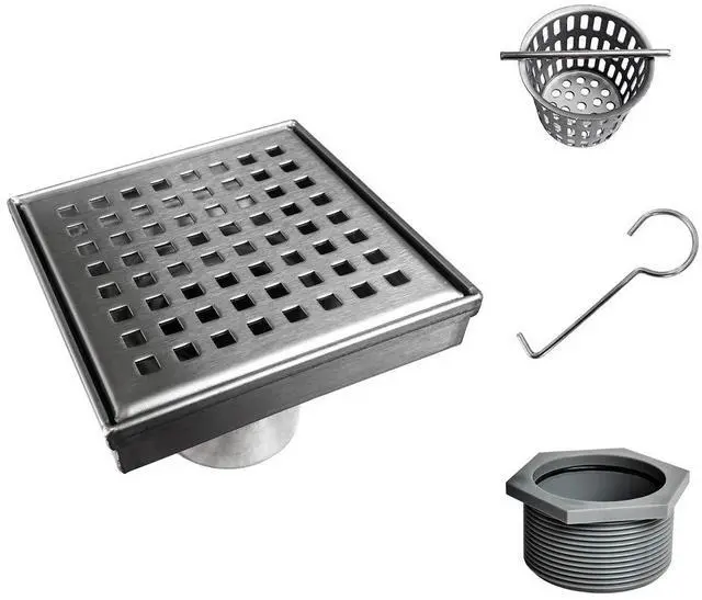 Alt view image 7 of 7 - in Brushed Square Shower Drain with Quadrato Pattern Grate