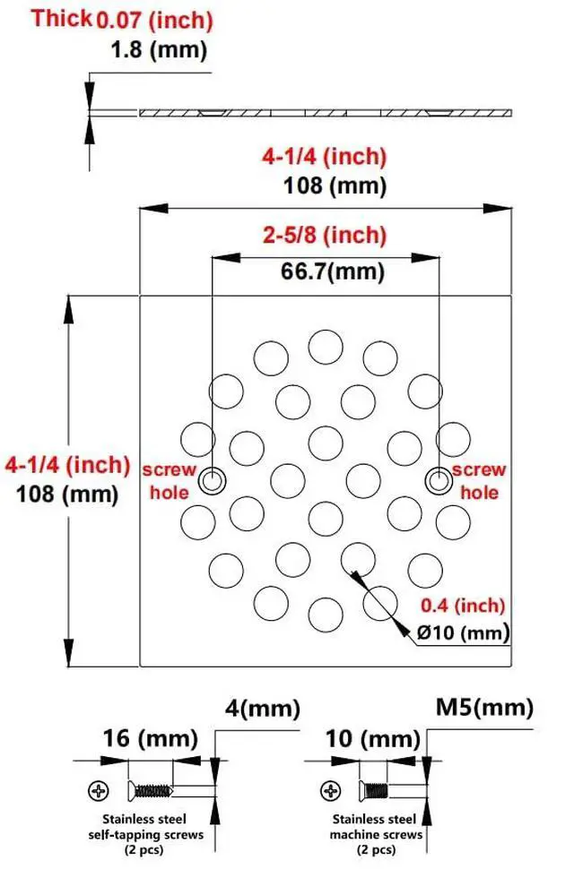 Alt view image 4 of 4 - Inch Screw-in Square Floor Drain Cover Replacement Shower Grates with Screws (Black)