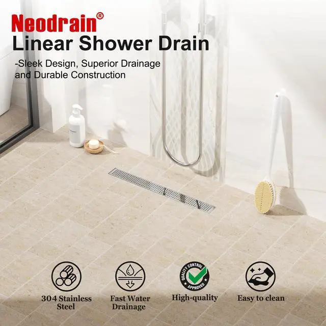 Alt view image 5 of 7 - Linear Shower Drain, Polished 304 SS Bathroom Linear Drain