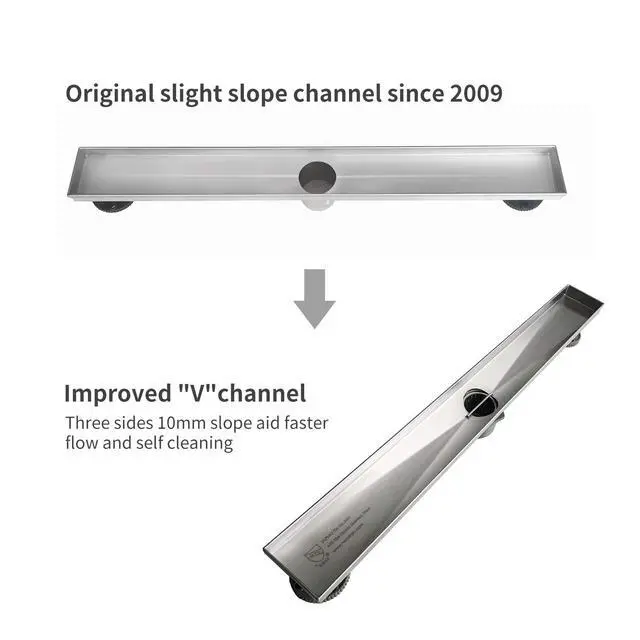 Alt view image 7 of 7 - Linear Shower Drain, Polished 304 SS Bathroom Linear Drain