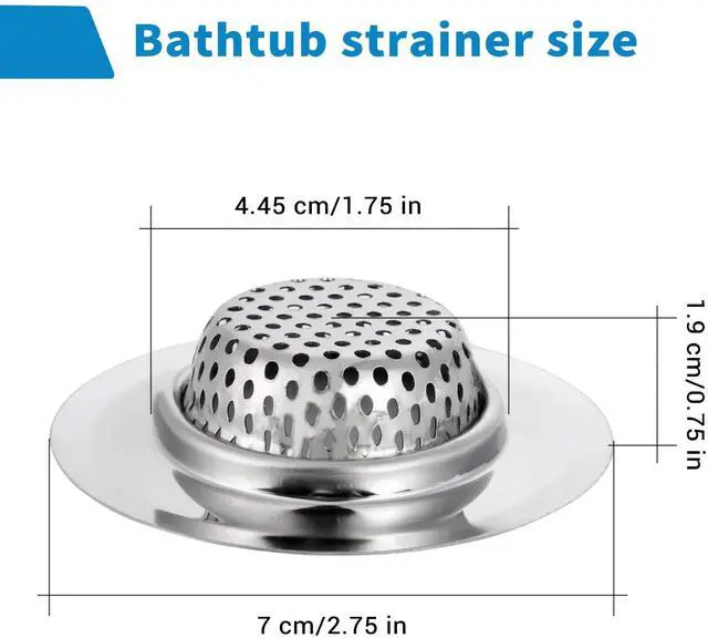 Alt view image 2 of 7 - Bathtub Drain Strainer, 2.75" Top / 1.75" Basket Stainless Steel Drain Hair Catcher, Perfect for Bathroom Sink Bathtub Vanity Sink Basin Shower Room Balcony Floor Drain (2)