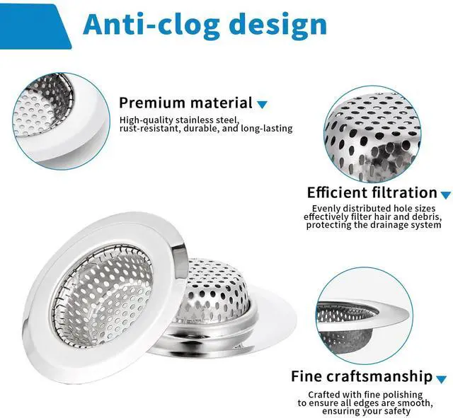 Alt view image 4 of 7 - Bathtub Drain Strainer, 2.75" Top / 1.75" Basket Stainless Steel Drain Hair Catcher, Perfect for Bathroom Sink Bathtub Vanity Sink Basin Shower Room Balcony Floor Drain (2)
